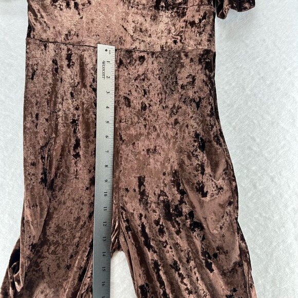 Free People Jumpsuit XS Night Fever Velvet Plunge Flutter Sleeve Wide Leg Brown - Picture 13 of 15